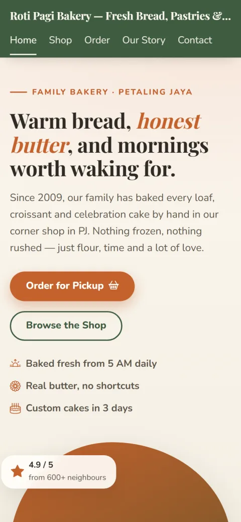 The same website on a phone