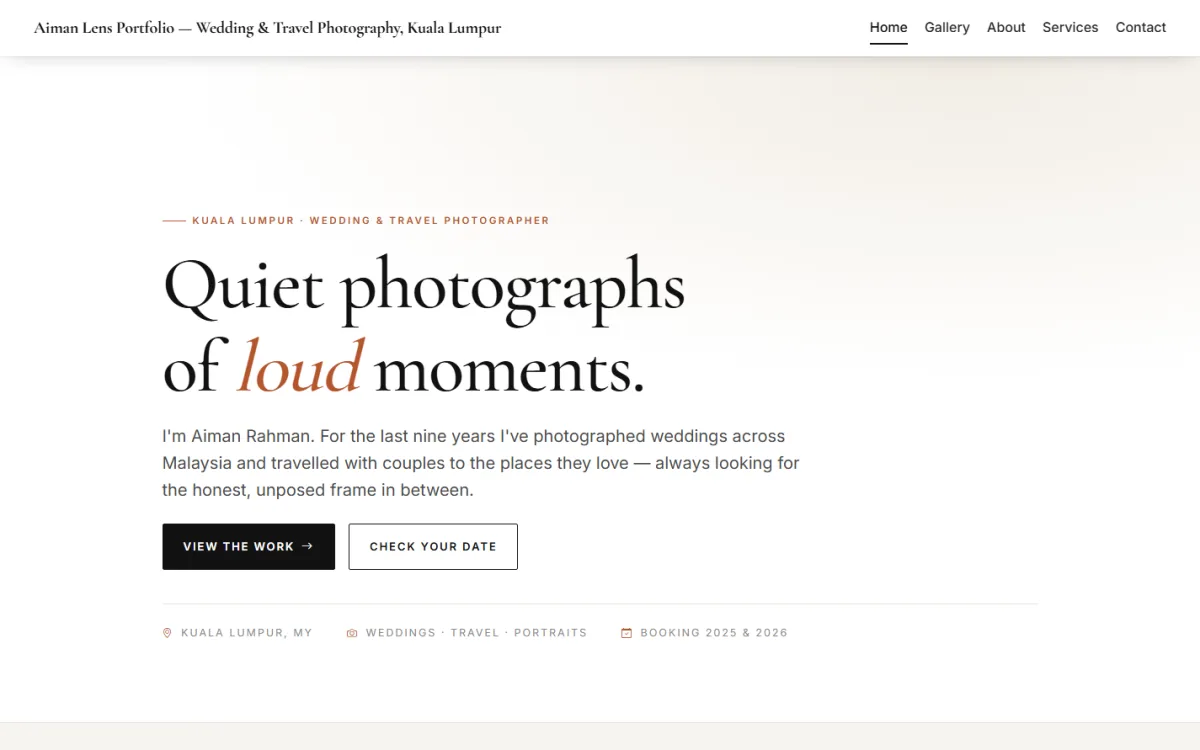 Screenshot of the Aiman Lens Portfolio website built by Flowearly